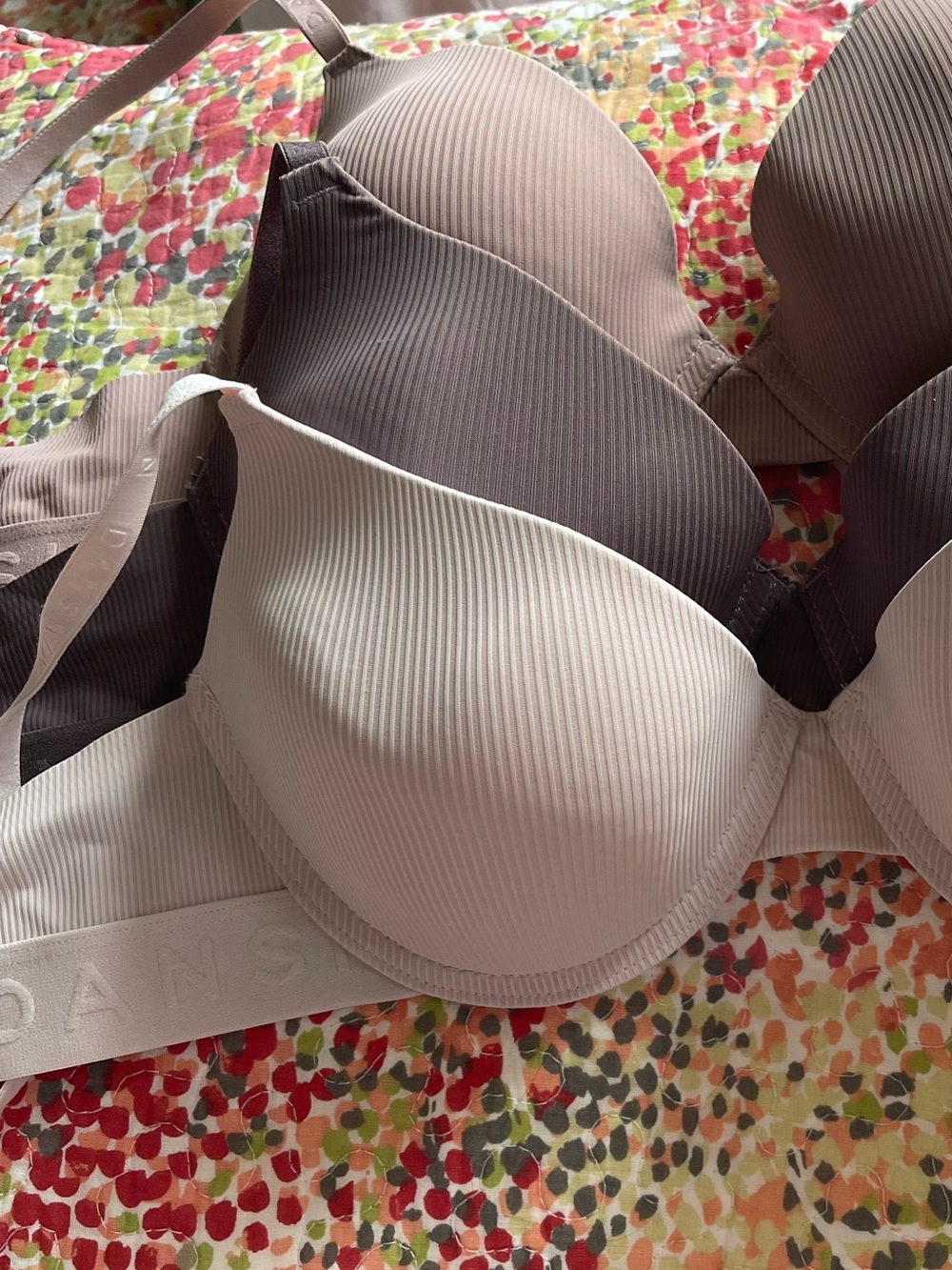 Danskin Ribbed T-Shirt Bras in Light Beige and Taupe and grey